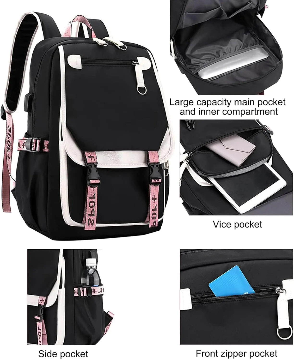 15.6 Inch Laptop Backpack for Men and Women Business Casual Travel Hiking Daypacks Fashion Waterproof Backpack (Black White)