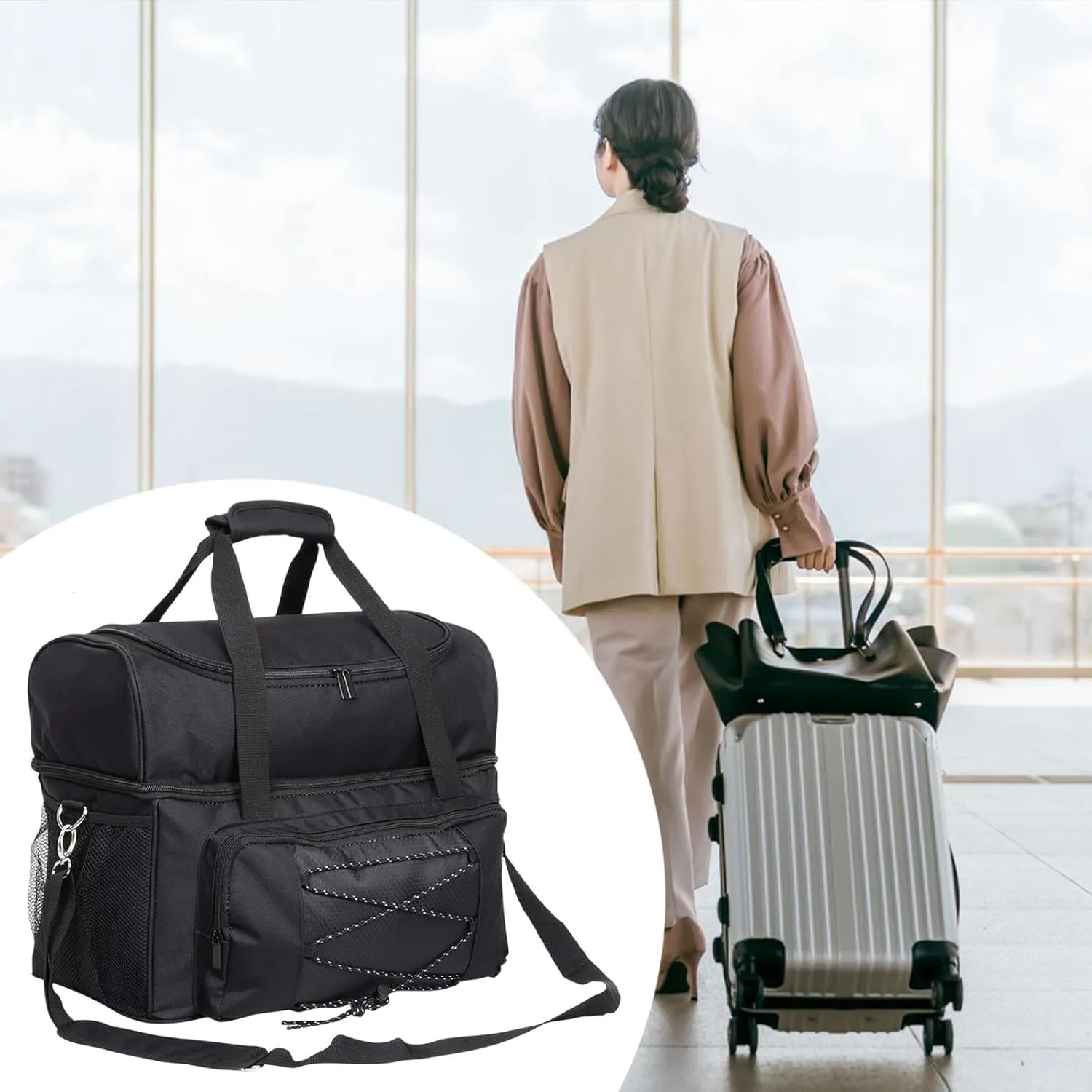 2 Ball Bowling Bag Bowling Tote Storage Handbag with Ball Holder Pad for Outdoor Activities