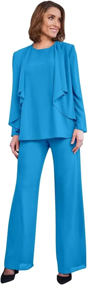 3 Pieces Mother of The Bride Pant Suits for Wedding Long Sleeve Chiffon Formal Outfits for Women 2025 with Jackets