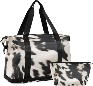 3d Cow Print Sports Gym Bag with Waterproof Dry Wet Pocket, Travel Duffel Bag for Women MenWorkout Bag Fits Yoga, Swimming