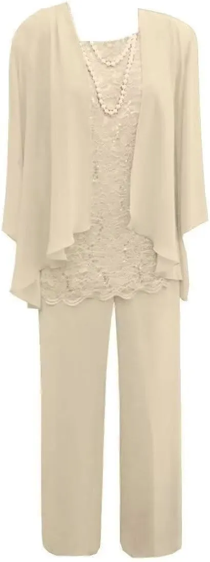 3pcs Mother of The Bride Dresses Pant Suits Long Sleeve Women's Pant Suits Dressy with Jacket