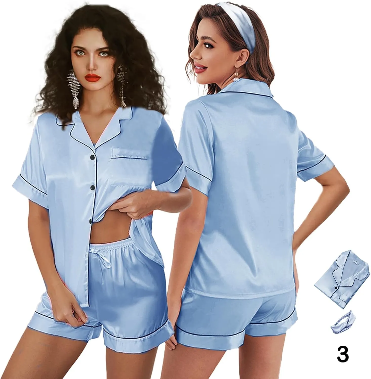 3Pcs Silk Pajamas XS-4XL Womens Satin Pajama Short Floral Sleepwear Bride Soft Pj Lounge Sets Pjs Shorts Set