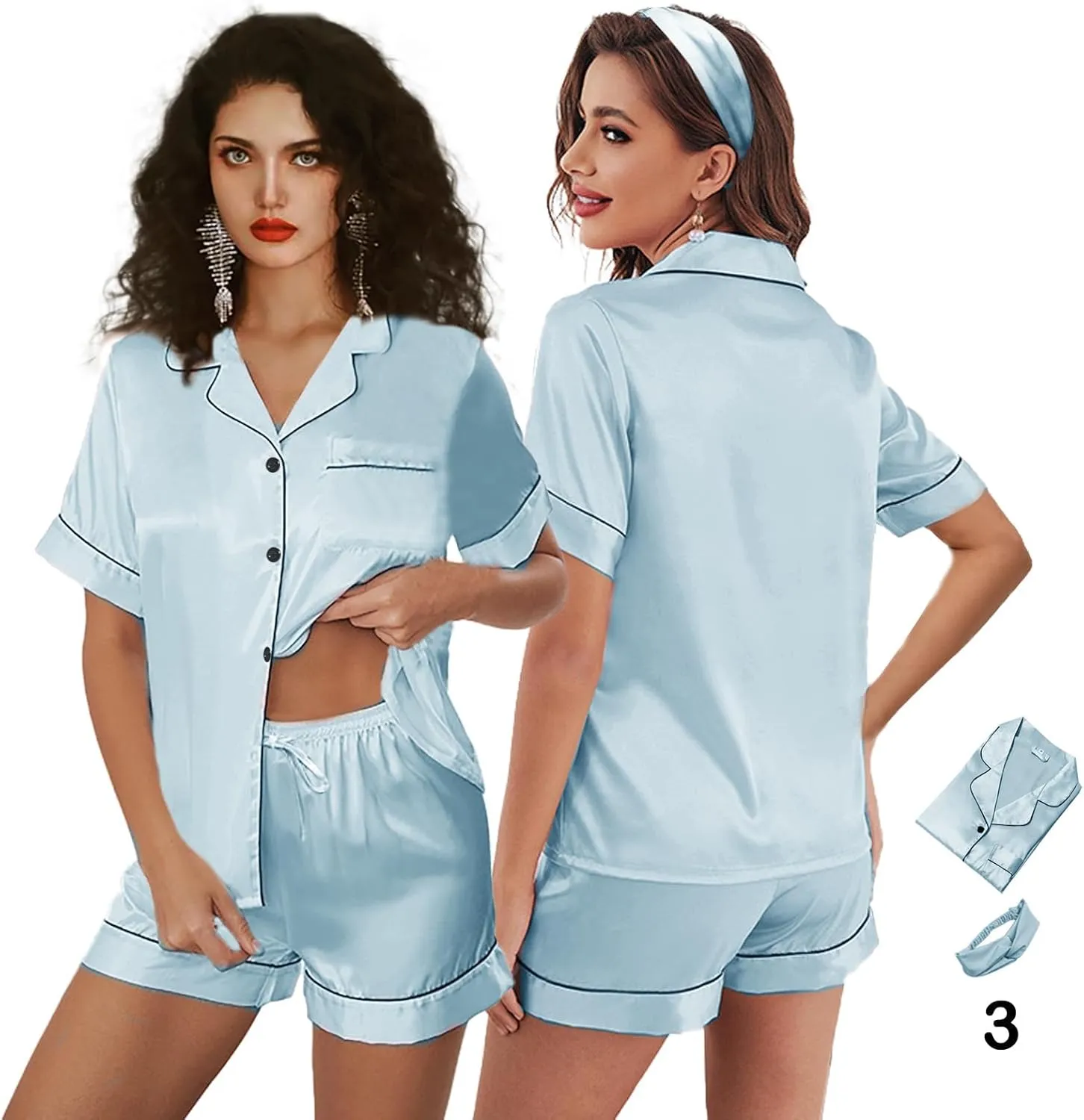 3Pcs Silk Pajamas XS-4XL Womens Satin Pajama Short Floral Sleepwear Bride Soft Pj Lounge Sets Pjs Shorts Set