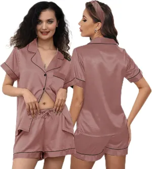 3Pcs Silk Pajamas XS-4XL Womens Satin Pajama Short Floral Sleepwear Bride Soft Pj Lounge Sets Pjs Shorts Set