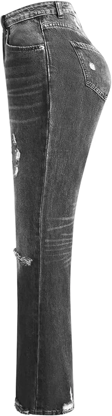 Akivide Loose Distressed Jean for Women Baggy Ripped Straight Leg Mid Waist Boyfriend Denim Pants