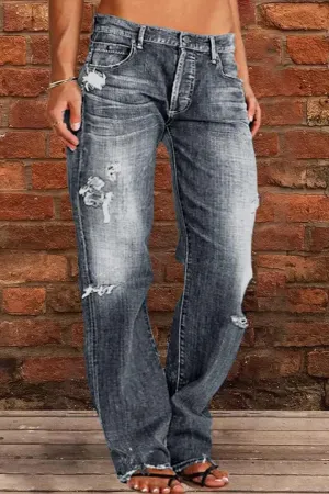 Akivide Loose Distressed Jean for Women Baggy Ripped Straight Leg Mid Waist Boyfriend Denim Pants
