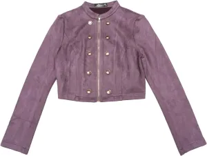 Allegra K Cropped Jacket for Women's Double Breasted Zip Up Faux Suede Jacket