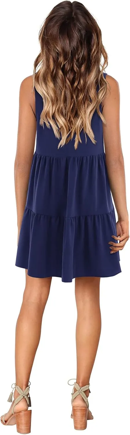 Amoretu Women Summer Tunic Dress Sleeveless V Neck Casual Loose Flowy Swing Tank Dresses