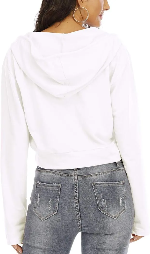 Anbenser Womens Cropped Hoodies Long Sleeve Pullover Crop Top Deep V Neck Sweatshirt