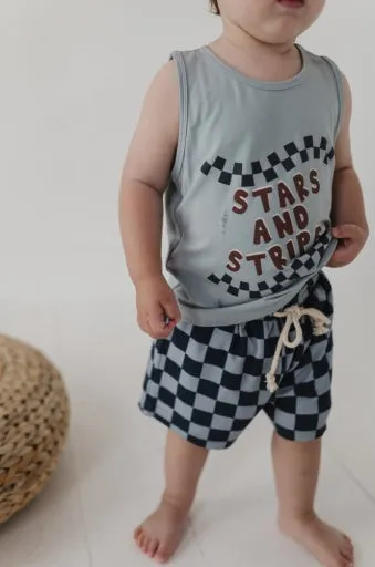 Baby Sprouts Boy's Everyday Shorts | Checker In Navy Stardew