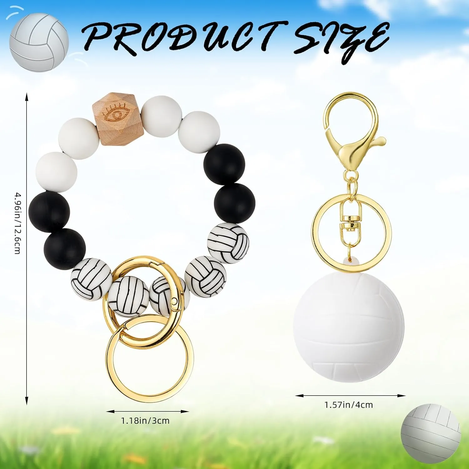Balls Silicone Beaded Keychain Wristlet Key Ring Bracelet Suitable for Men and Women Wallets Backpacks Car Keys