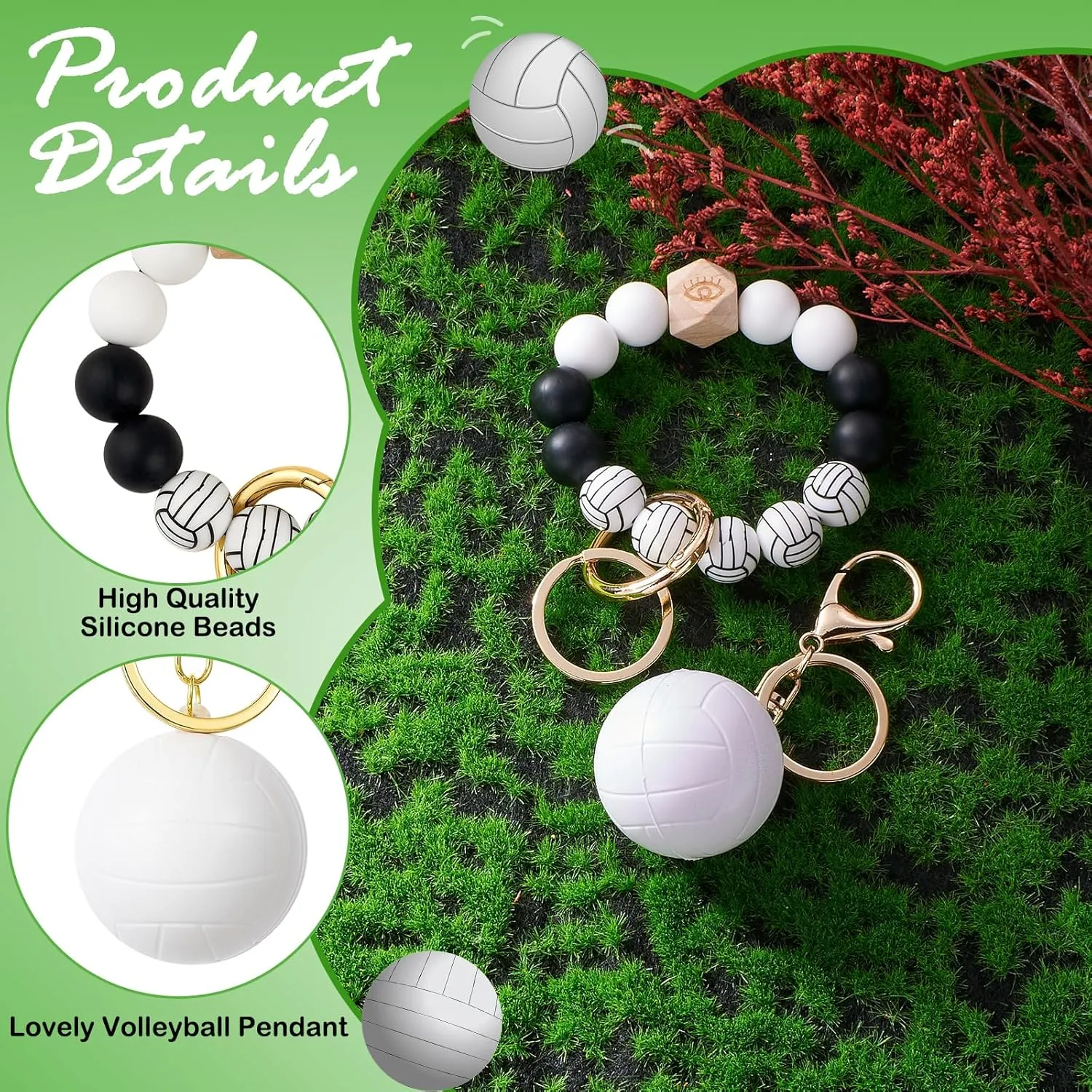 Balls Silicone Beaded Keychain Wristlet Key Ring Bracelet Suitable for Men and Women Wallets Backpacks Car Keys