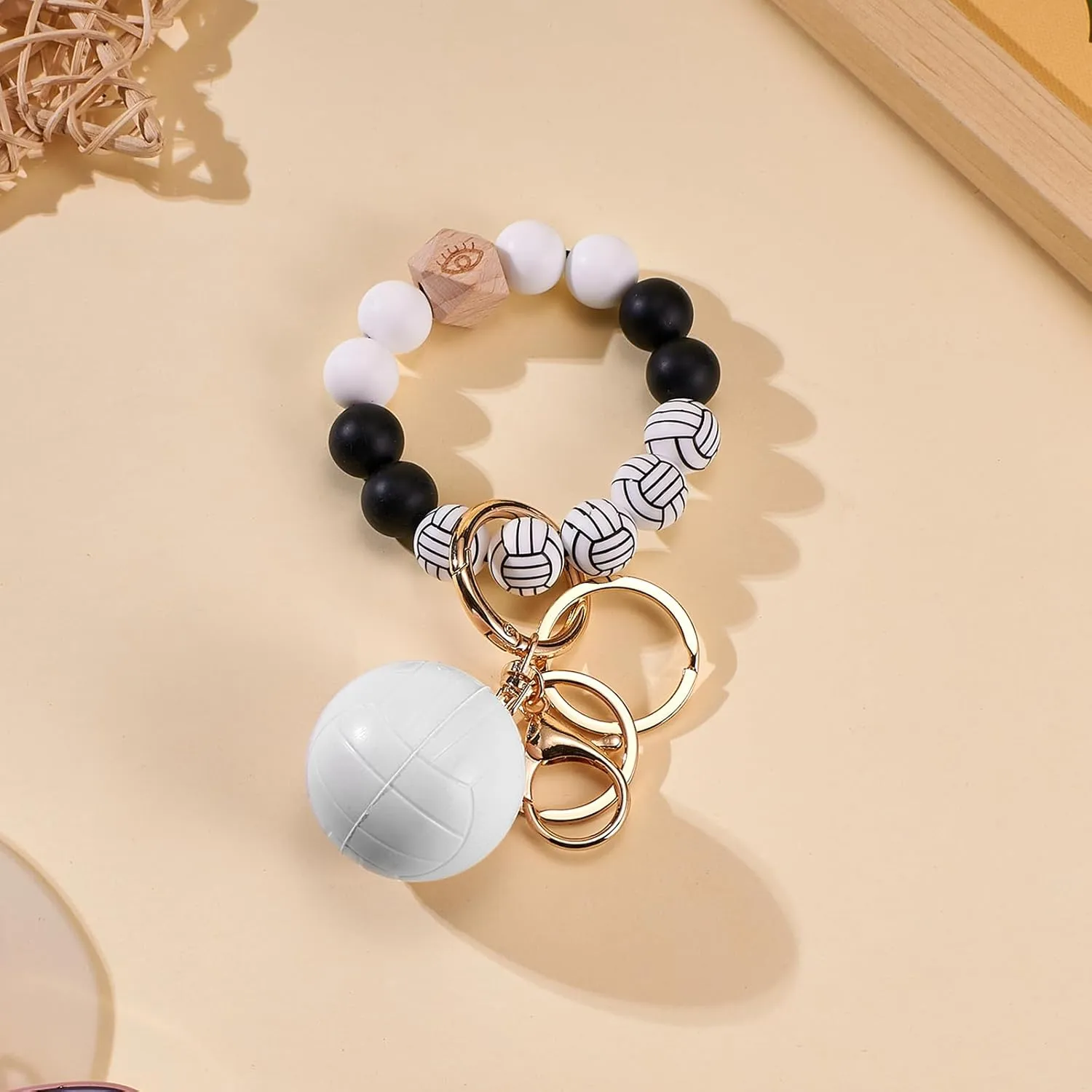 Balls Silicone Beaded Keychain Wristlet Key Ring Bracelet Suitable for Men and Women Wallets Backpacks Car Keys