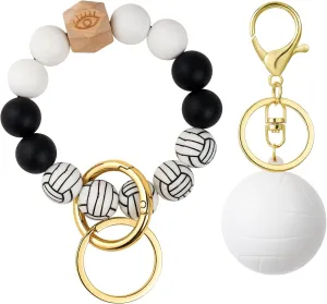 Balls Silicone Beaded Keychain Wristlet Key Ring Bracelet Suitable for Men and Women Wallets Backpacks Car Keys
