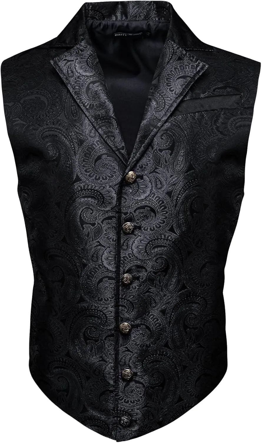 Barry.Wang Mens Victorian Suit Vest Lapel Collar Silk Paisley Steampunk Gothic Waistcoat Formal/Leisure Party