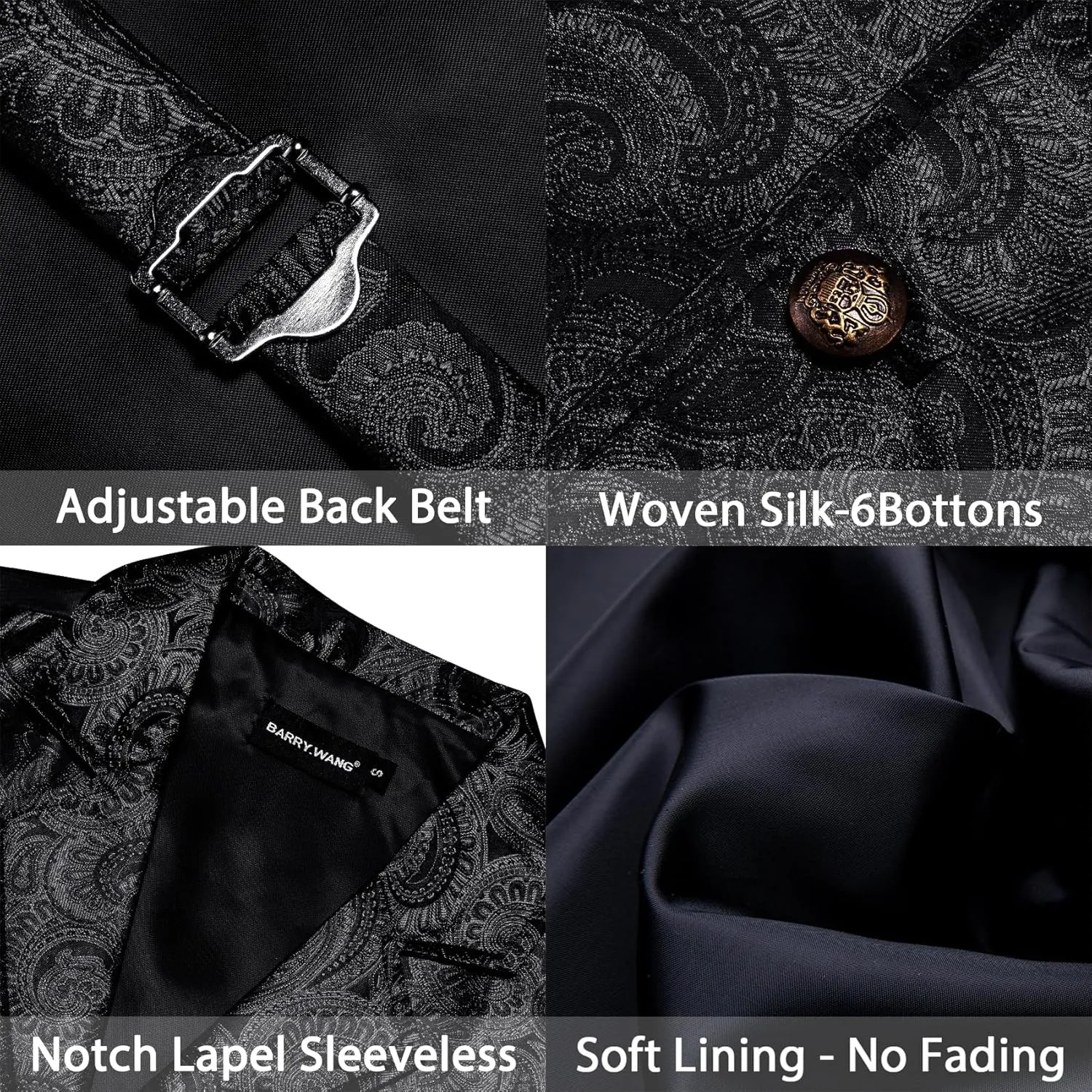 Barry.Wang Mens Victorian Suit Vest Lapel Collar Silk Paisley Steampunk Gothic Waistcoat Formal/Leisure Party