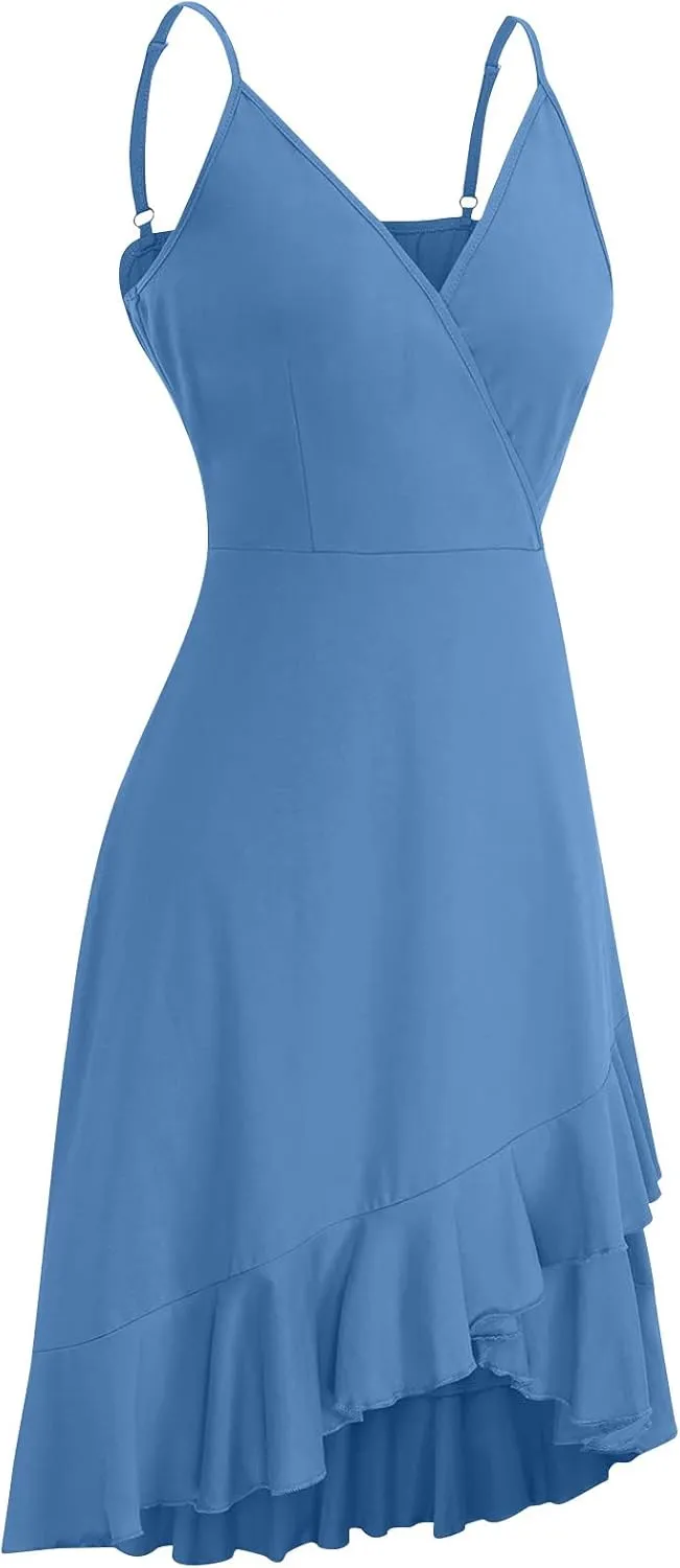 BAXLIMEK Party Dresses for Women,2025 Spring Summer Elegant V Neck Spaghetti Strap Sundress Flowy Ruched Ruffle Mini Dress