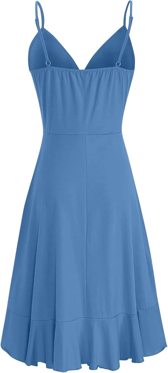 BAXLIMEK Party Dresses for Women,2025 Spring Summer Elegant V Neck Spaghetti Strap Sundress Flowy Ruched Ruffle Mini Dress