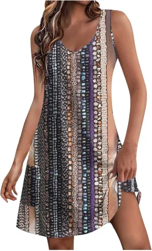 Beach Vacation Sundress for Women 2025 Summer Casual Dresses with Pockets Floral Print V Neck Loose Tank Dresses