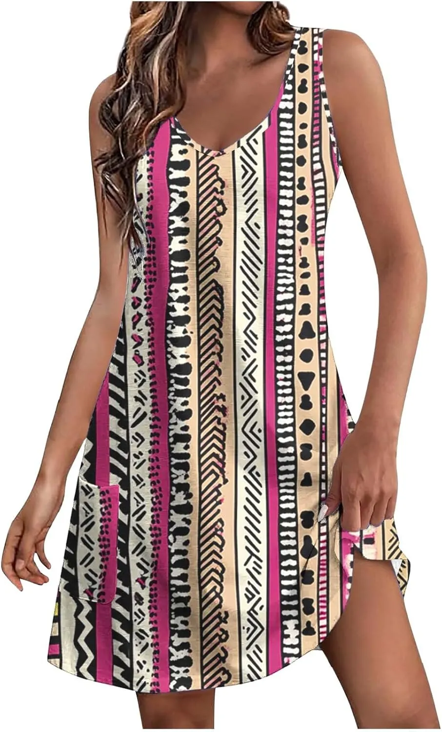 Beach Vacation Sundress for Women 2025 Summer Casual Dresses with Pockets Floral Print V Neck Loose Tank Dresses