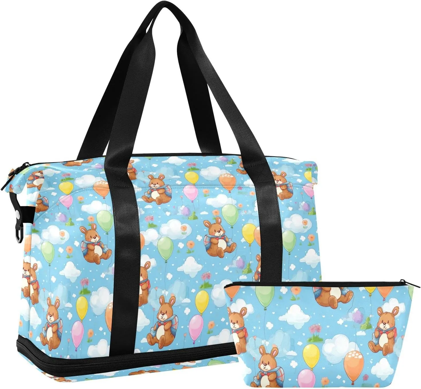 Bears and Balloon Sports Gym Bag with Waterproof Dry Wet Pocket, Travel Duffel Bag for Women MenWorkout Bag Fits Yoga, Swimming