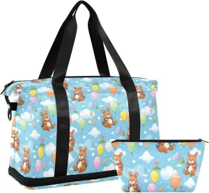 Bears and Balloon Sports Gym Bag with Waterproof Dry Wet Pocket, Travel Duffel Bag for Women MenWorkout Bag Fits Yoga, Swimming