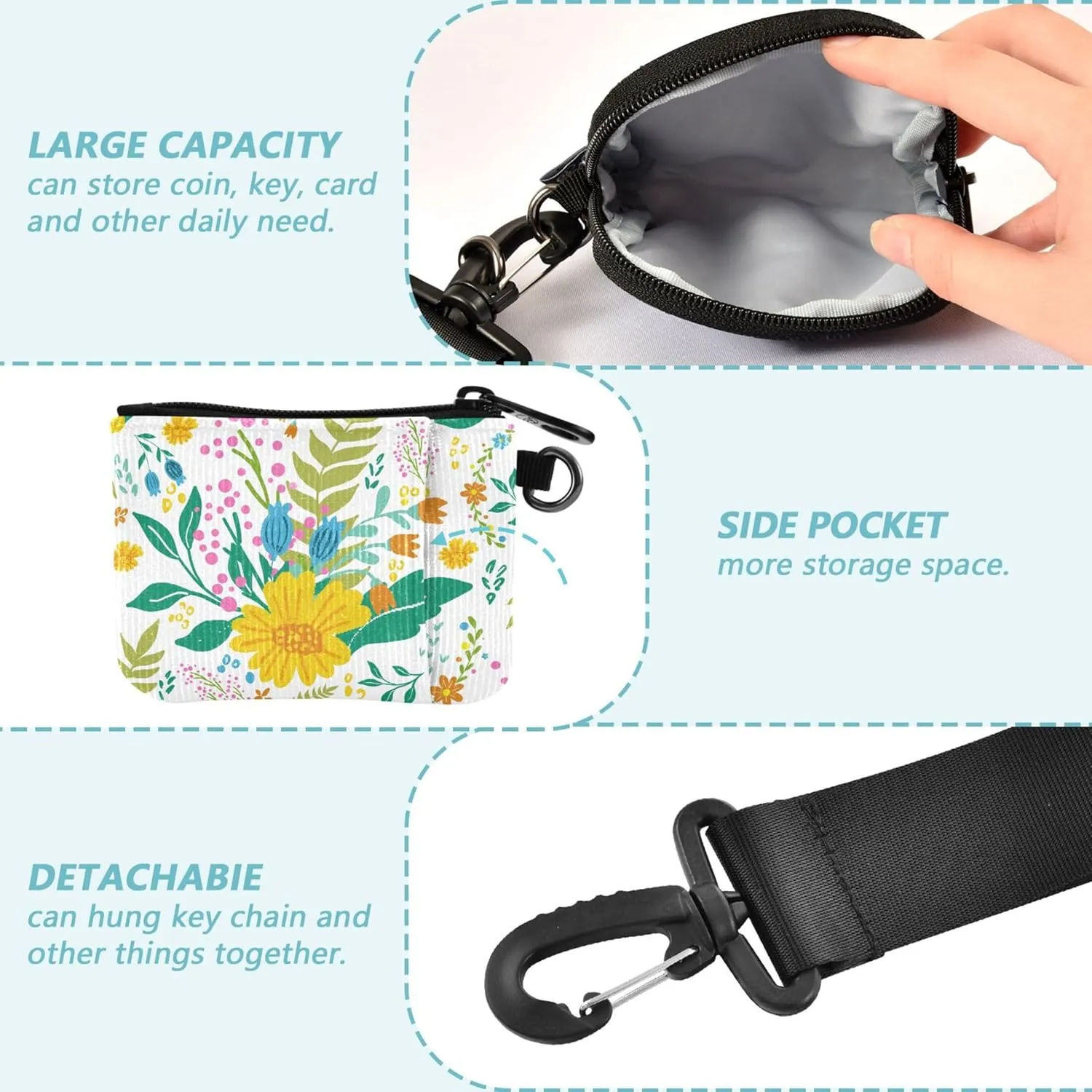 Beautiful Floral Seamless Pattern in Gentle Colors Women's Card Cases Change Holder Minimalist Zipper Wristlet Wallet with Wristle Strap for Work Travel 2 Packs