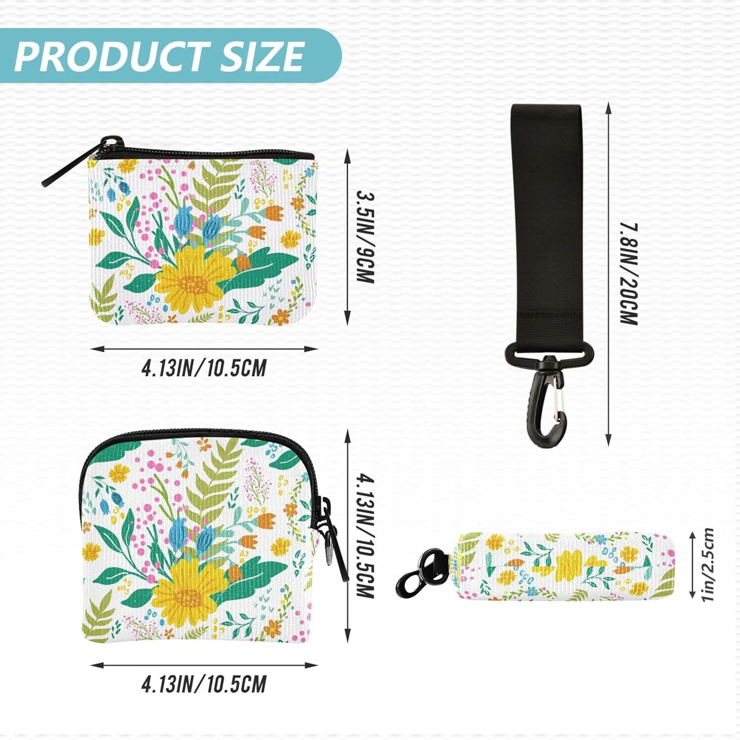 Beautiful Floral Seamless Pattern in Gentle Colors Women's Card Cases Change Holder Minimalist Zipper Wristlet Wallet with Wristle Strap for Work Travel 2 Packs
