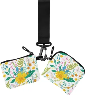 Beautiful Floral Seamless Pattern in Gentle Colors Women's Card Cases Change Holder Minimalist Zipper Wristlet Wallet with Wristle Strap for Work Travel 2 Packs