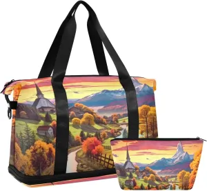 Beautiful Path Sports Gym Bag with Waterproof Dry Wet Pocket, Travel Duffel Bag for Women MenWorkout Bag Fits Yoga, Swimming