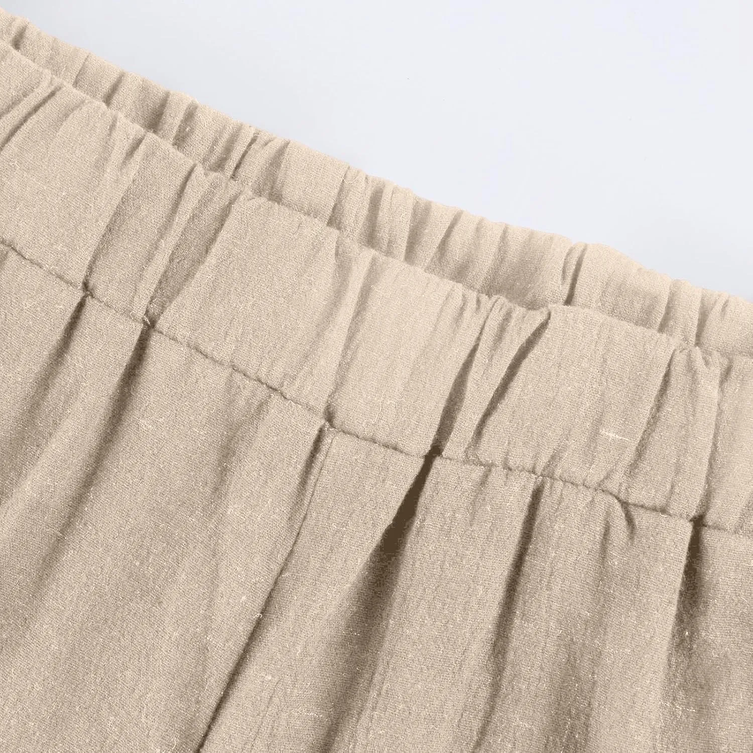 Bermuda Shorts for Women Knee Length Elastic Waist Long Wide Leg Linen Shorts Comfy Beach Capri Pants with Pockets