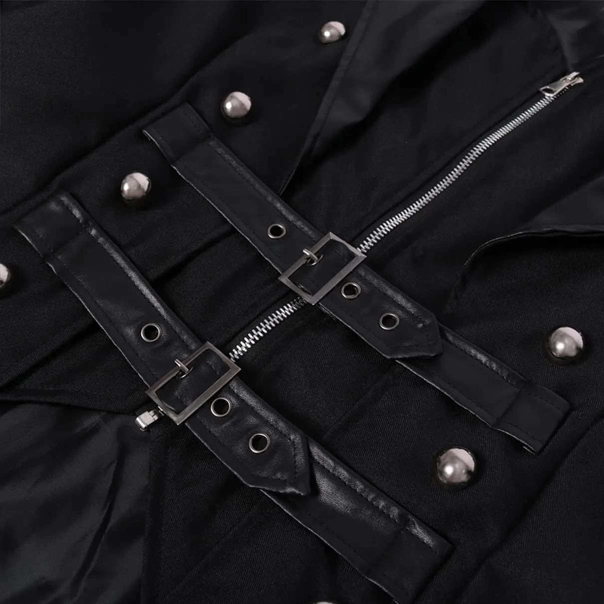 BITSEACOCO Mens Steampunk Tailcoat Costume, Medieval Gothic Long Trench Coat Victorian Double Breasted Zipper Punk Jacket