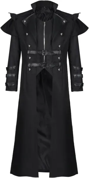 BITSEACOCO Mens Steampunk Tailcoat Costume, Medieval Gothic Long Trench Coat Victorian Double Breasted Zipper Punk Jacket