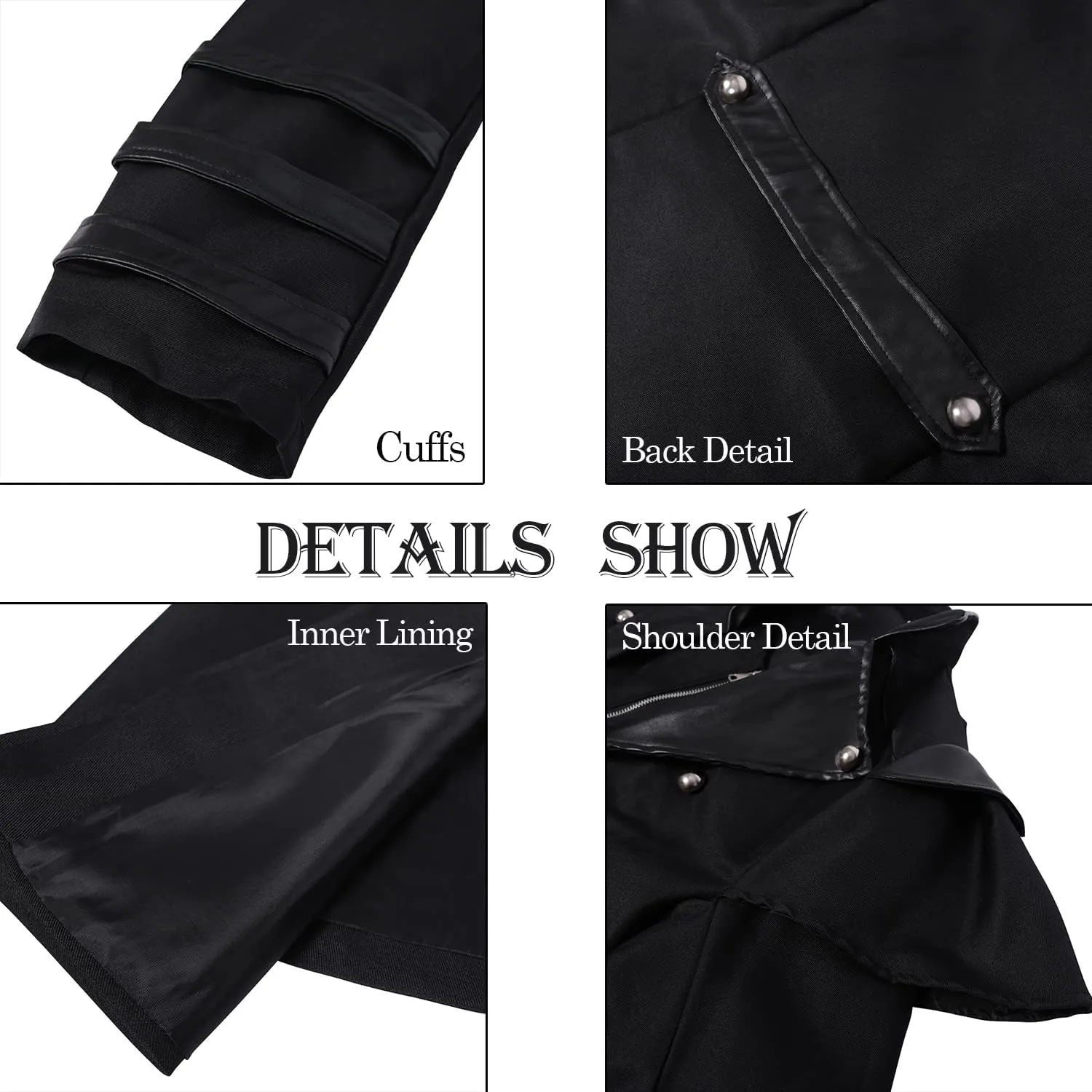 BITSEACOCO Mens Steampunk Tailcoat Costume, Medieval Gothic Long Trench Coat Victorian Double Breasted Zipper Punk Jacket