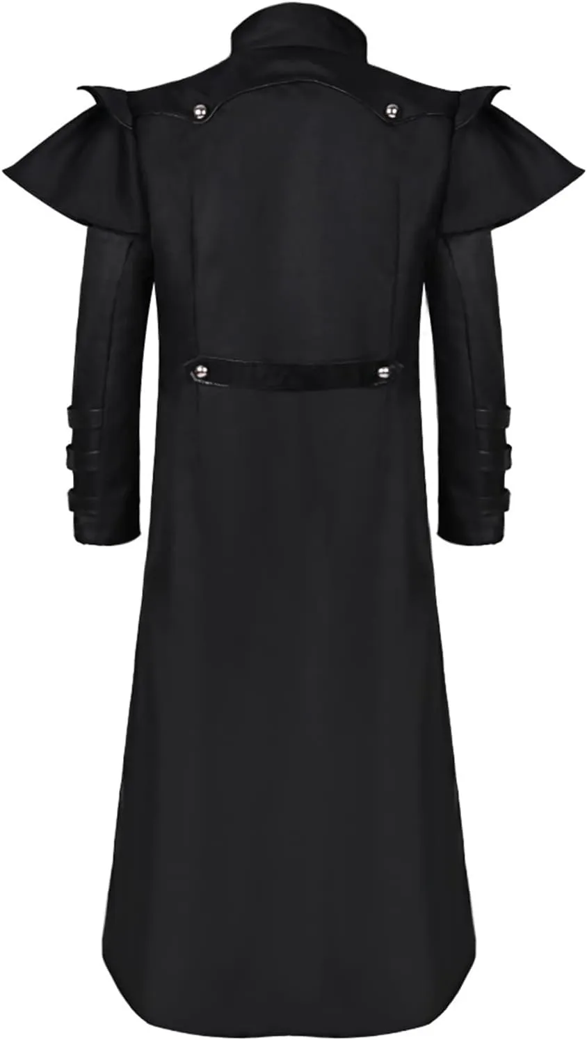 BITSEACOCO Mens Steampunk Tailcoat Costume, Medieval Gothic Long Trench Coat Victorian Double Breasted Zipper Punk Jacket