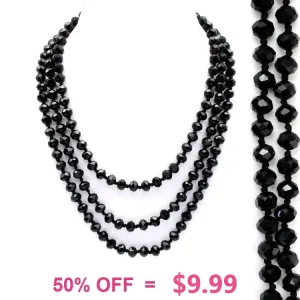 Black Crystal Long 60 Layering Necklace
