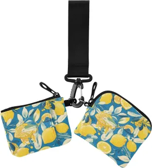 Blue and Yellow Summer Lemon Dual Wristlet Wallets for Women Mini Fashion Change Purse Key Holder with Wristlet Strap for Woman 2 Packs