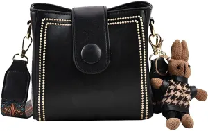 Bootara Bucket Bag, Bootara Vintage Crossbody Bag with Adjustable Shoulder Crossbody, with Cute Rabbit Pendant