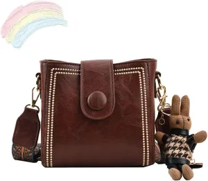 Bootara Bucket Bag, Bunny Charm Vintage Crossbody Bag with Adjustable Wider Shoulder Strap, Shoulder/Crossbody Bucket Bag