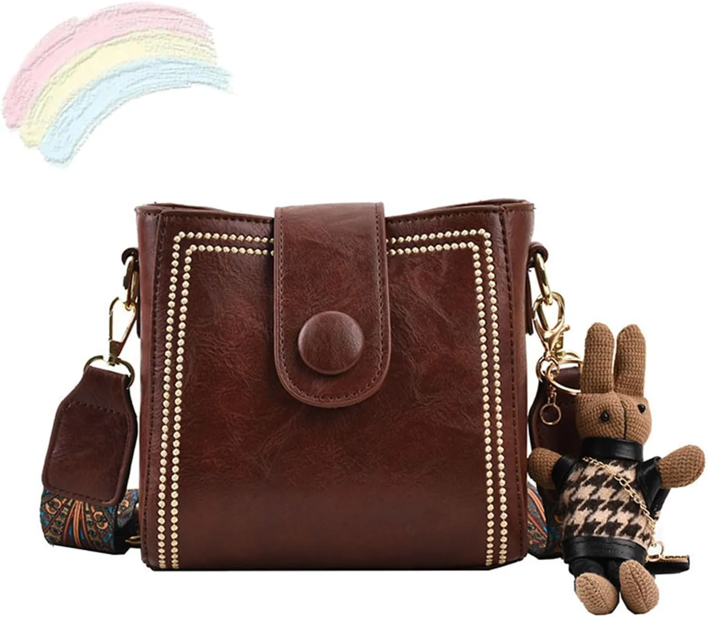 Bootara Bucket Bag, Bunny Charm Vintage Crossbody Bag with Adjustable Wider Shoulder Strap, Shoulder/Crossbody Bucket Bag