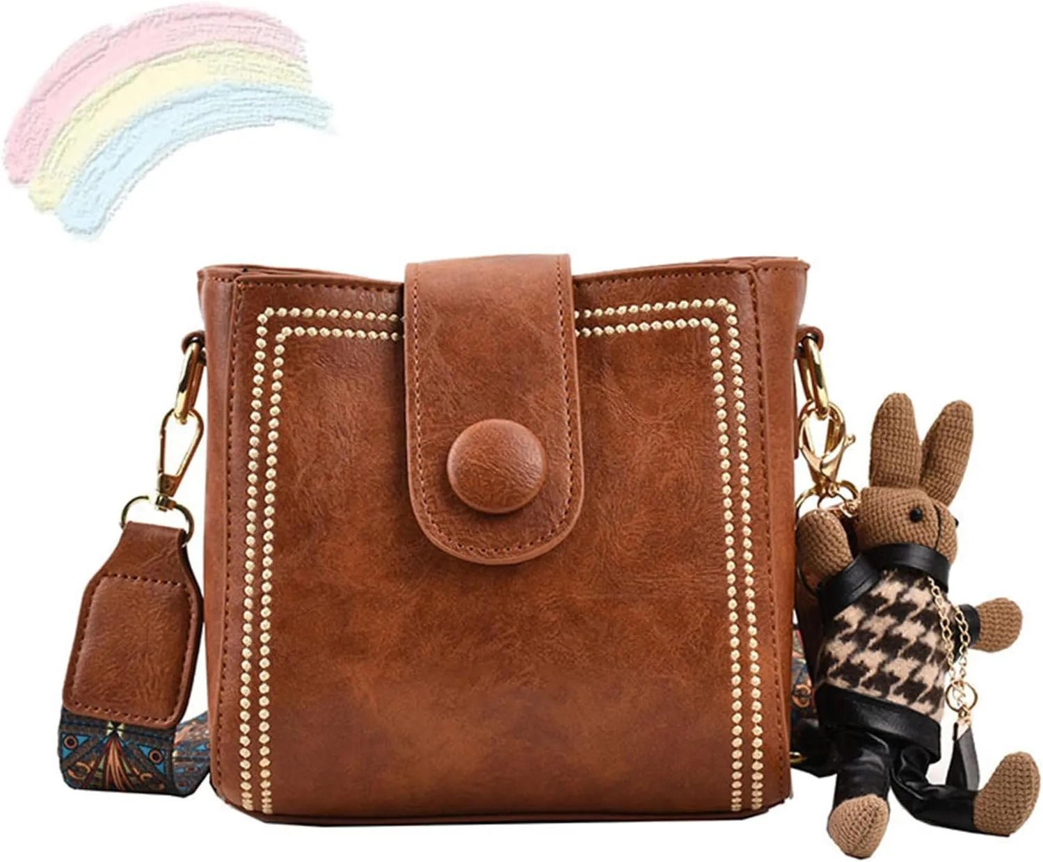 Bootara Bucket Bag, Bunny Charm Vintage Crossbody Bag with Adjustable Wider Shoulder Strap, Shoulder/Crossbody Bucket Bag
