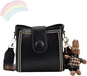 Bootara Bucket Bag, Bunny Charm Vintage Crossbody Bag with Adjustable Wider Shoulder Strap, Shoulder/Crossbody Bucket Bag
