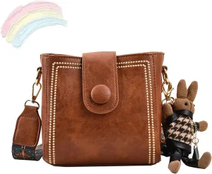 Bootara Bucket Bag, Bunny Charm Vintage Crossbody Bag with Adjustable Wider Shoulder Strap, Shoulder/Crossbody Bucket Bag