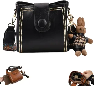 Bootara Bucket Bag, Vintage Fashion Bag with Adjustable Wider Shoulder Strap, Bootara Vintage Bunny Charm Bucket Handbag