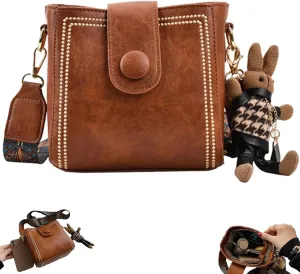 Bootara Bucket Bag, Vintage Fashion Bag with Adjustable Wider Shoulder Strap, Bootara Vintage Bunny Charm Bucket Handbag