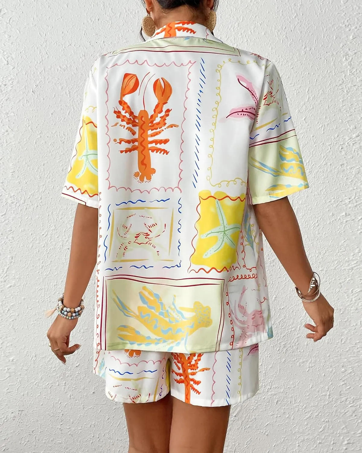 Bsubseach 2 Piece Short Sets for Women Tropical Printed Short Sleeve Button Down Shirt and Shorts Summer Beach Vacation Set