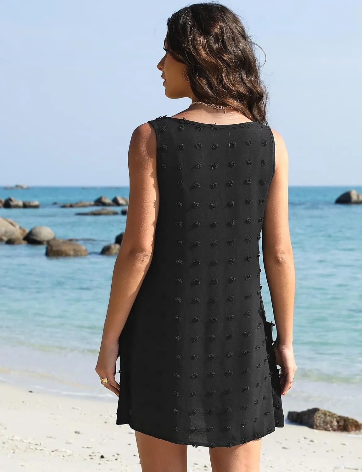 Buauty Womens Casual Sun Dresses Summer Swimsuit Swiss Polka Dot Beach Cover Up Sleeveless V Neck Tank Dress 2025 Vacation