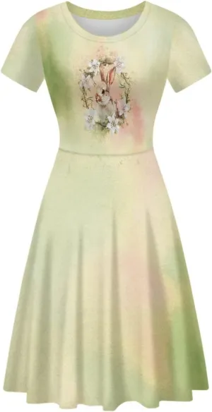 Buybai Summer Dresses for Women Crewneck Party Midi Dress Casual Short Sleeve Vacation Dresses