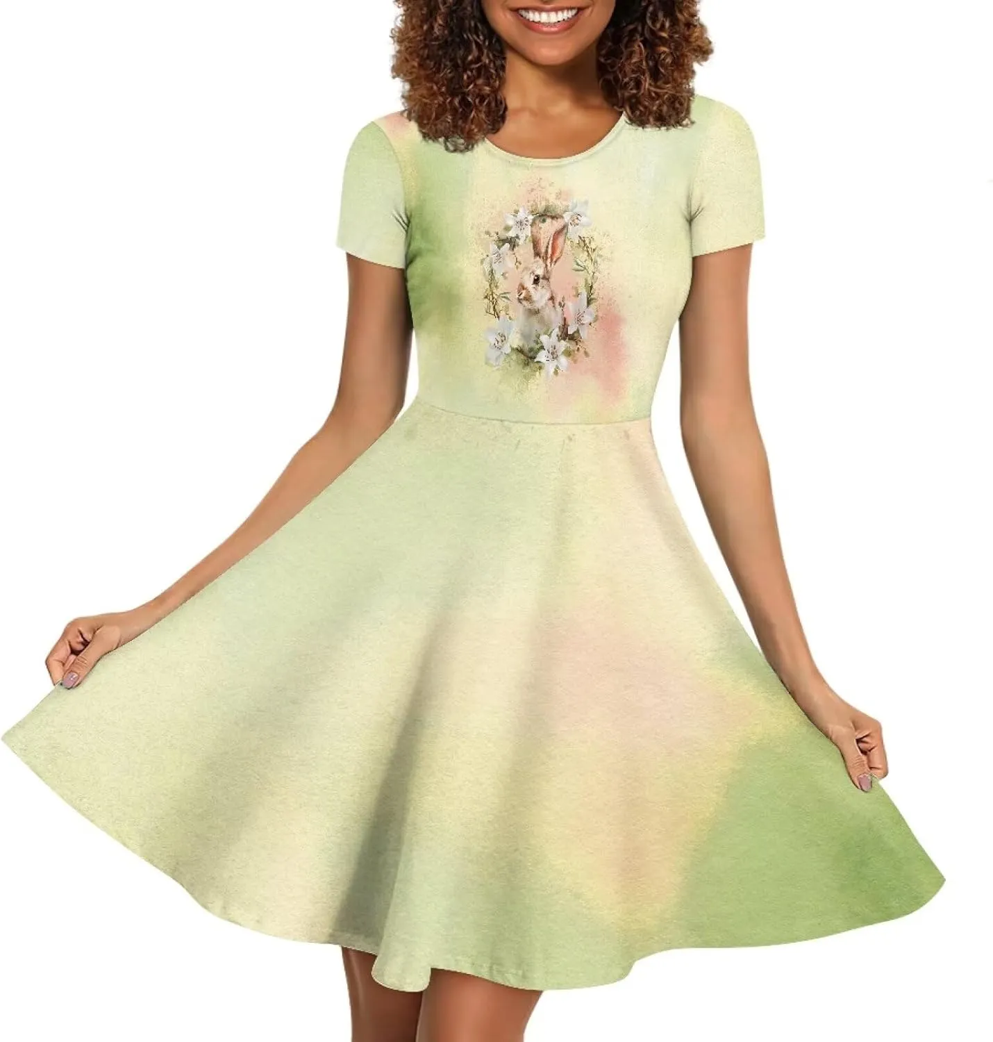 Buybai Summer Dresses for Women Crewneck Party Midi Dress Casual Short Sleeve Vacation Dresses