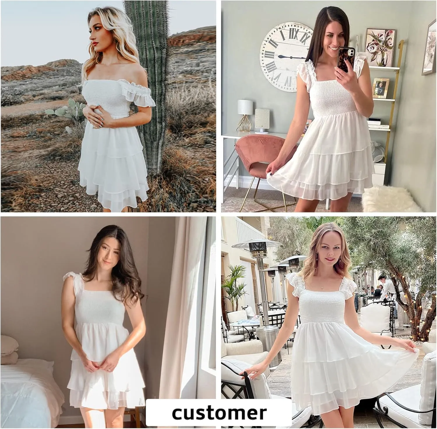 Byinns Womens Square Neck Sleeveless Ruffle Dress High Waist Backless Tiered Smocked Strappy Casual Short Mini Dresses